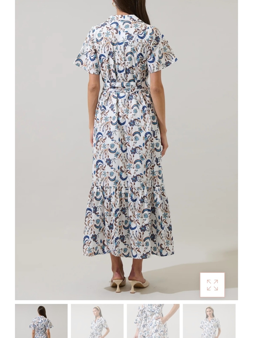 Sugarlips White Maxi Dress with Blue & Tan Floral Print - Picture 5 of 6